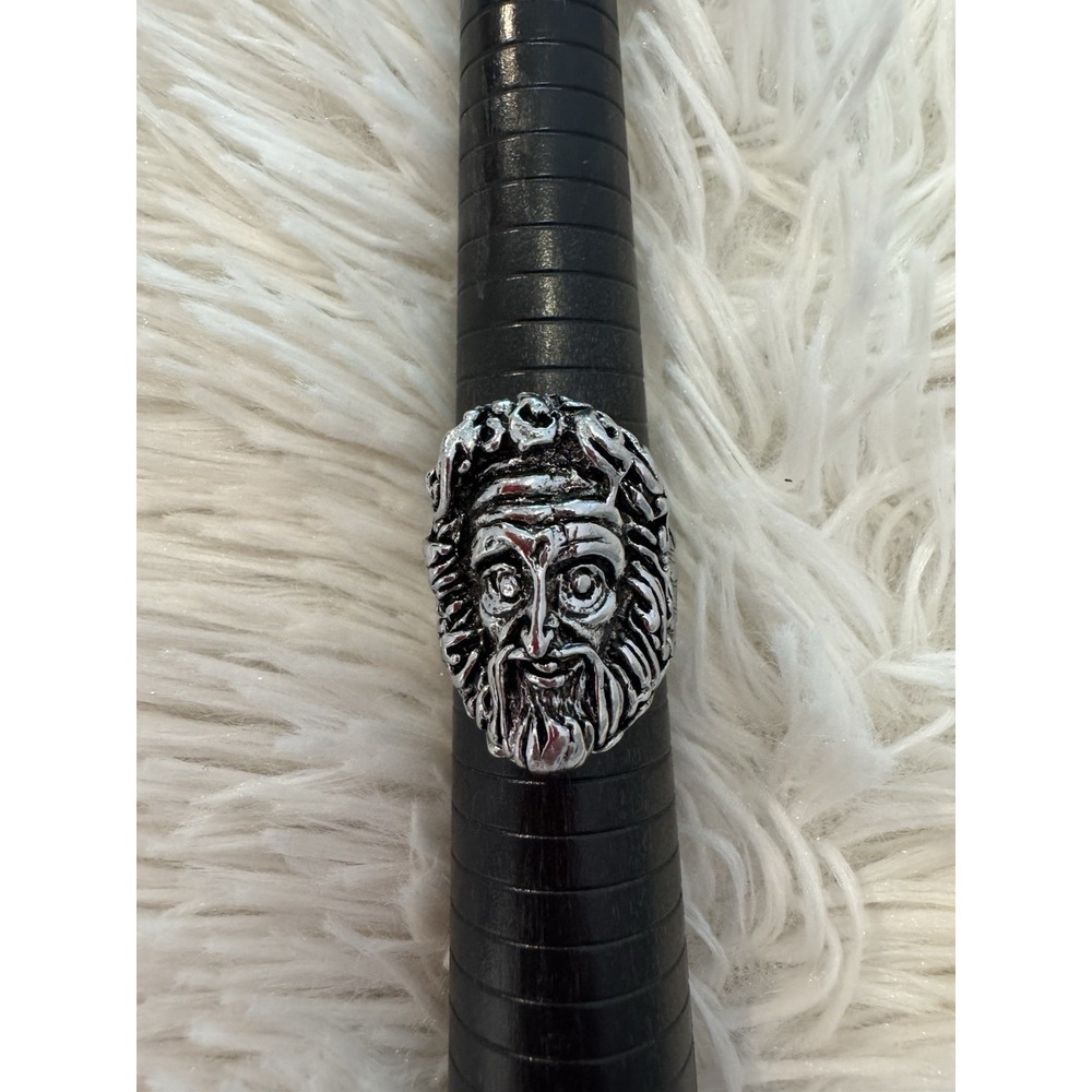 Mythological Face Heavy Statement Ring Silver Tone Biker Gothic Size 11.5-12